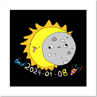 Total Solar Eclipse April 2024 Cute Moon & Sun Posters and Art